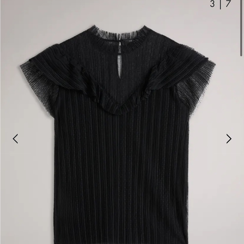 NWT Kaelly Ted Baker Pleated Mesh Top With Frill